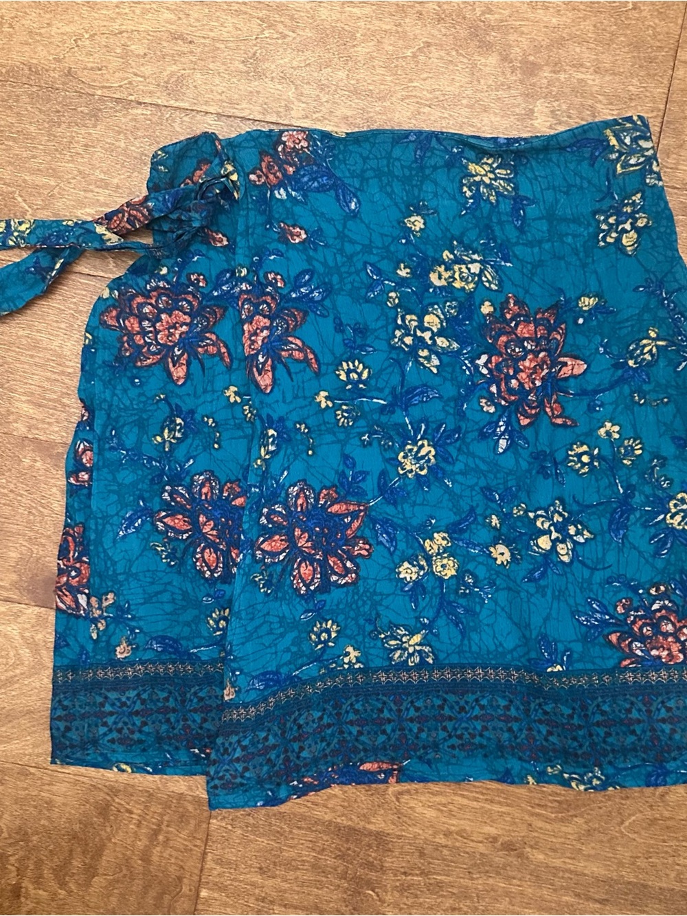 Teal Floral Wrap Skirt Rayon